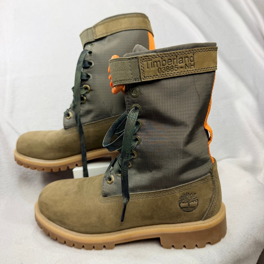 Timberland Boy Sz 5 Gaiter Olive Green Nubuck Ripstop Camo Buckle Tactical Boots